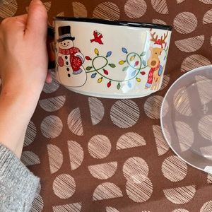 HOLIDAY Ceramic Soup Mug Snowman & Reindeer Design